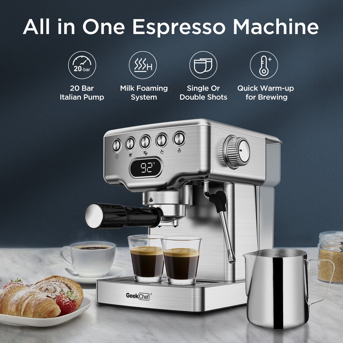 Espresso Machine With Milk Frother For Latte, Cappuccino, Macchiato